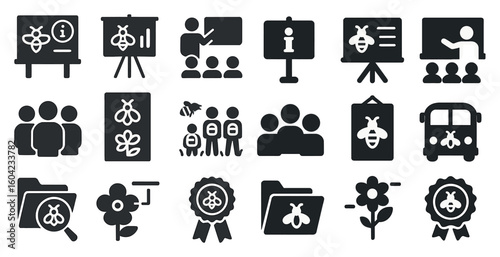 Education and learning solid icons set – filled, teaching, classroom, academic symbols