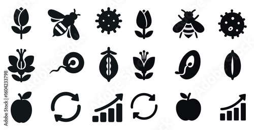 Flora and fauna silhouette icons set – nature, wildlife, botanical elements
