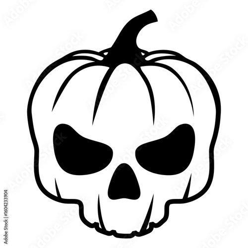 Icono con calavera humana como calabaza de Halloween para tarjetas y felicitaciones	