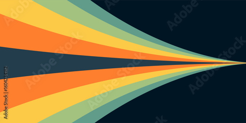 Abstract colorful 70s background vector. Vintage retro wallpaper with rainbow stripes and wavy lines.