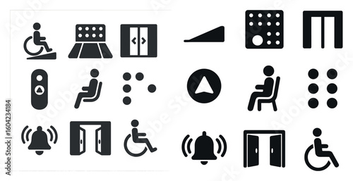 Accessibility and inclusion solid icons set – filled, disability aid and support symbols