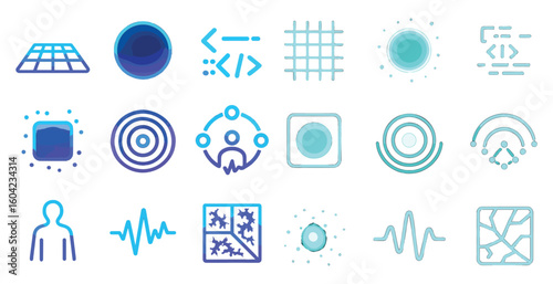 Tech and communication icons set – flat, solid, digital and network symbols