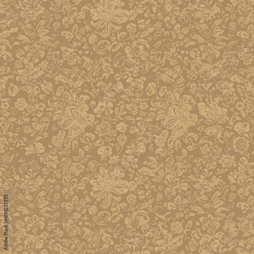 Intricate floral pattern in shades of brown, showcasing delicate flower and leaf designs.