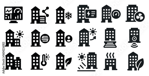 Business and analytics icons set – solid, data, enterprise management symbols
