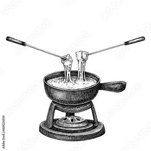 Cheese fondue pot sketch.⁠
