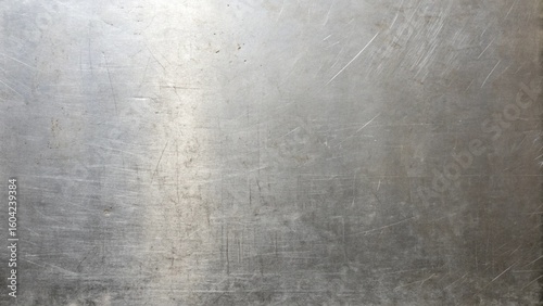 The image showcases a scratched metal surface with a gray and silver texture creating an industrial background