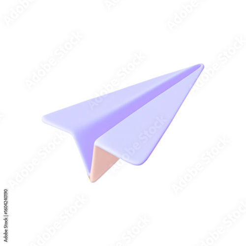 3d pastel purple paper airplane flying isolated on transparent background