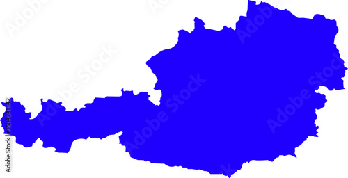 Blue silhouette map of Austria on a white background. Clean vector outline perfect for educational use, infographics, geographic materials, and political or cultural designs.
