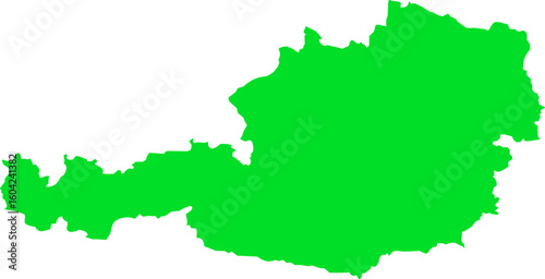 Green silhouette map of Austria on a white background. Clean vector outline perfect for educational use, infographics, geographic materials, and political or cultural designs.
