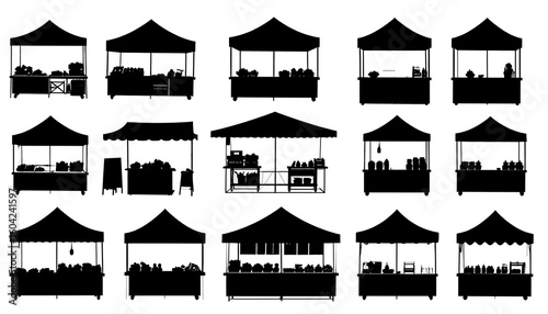 Silhouettes of market stalls