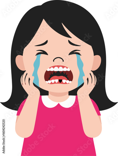 Girl_Crying_Cavity_Pain_Minimalist_Flat_Design_虫歯を痛がる女の子_ミニマル_フラットデザイン