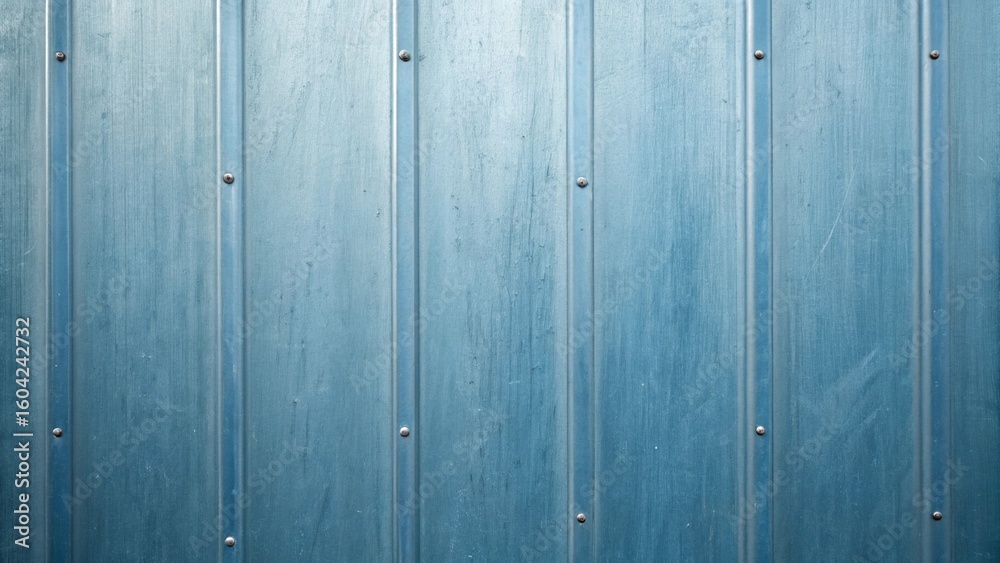 Fototapeta premium A closeup shot reveals a textured blue metal wall with vertical lines and rivets