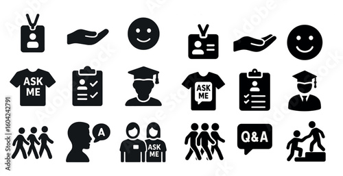 Education and learning solid icons set – silhouette, filled, academic symbols