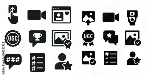 Social media engagement icons set – solid, filled, digital interaction symbols