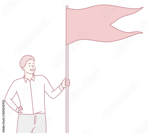 A striking minimalist illustration showcasing a man holding a flag, embodying the essence of celebration and events