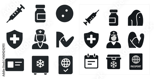 Healthcare and medical solid icons set – filled, flat, hospital and nurse symbols