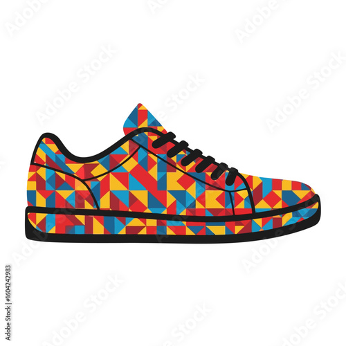 Vibrant Sneaker with Geometric Pattern, Colorful Fashion Footwear