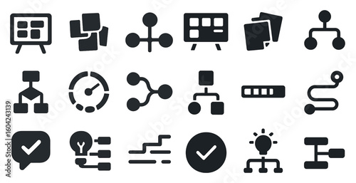 Creative solid icons set – flat, filled, design and innovation symbols