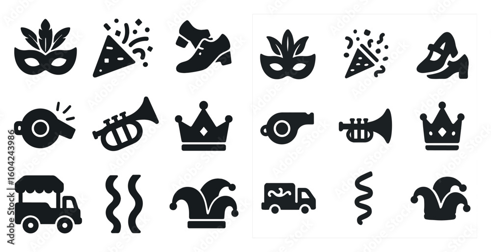 Fototapeta premium Party and celebration solid icons set – fun, festive, event symbols