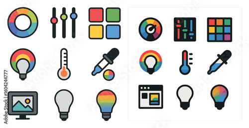 Data visualization icons set – flat, colorful analytics and design symbols