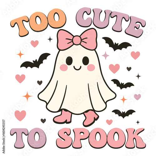 Too Cute to Spook - Cute Spooky Ghost Halloween T-shirt Vector, Scary Halloween Ghostly Illustration, Spooky Vibes Saying, Holiday Seasonal Shirt Design