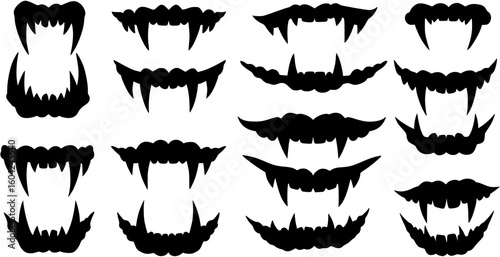 Horror monster and vampire or zombie fangs teeth silhouette illustration
