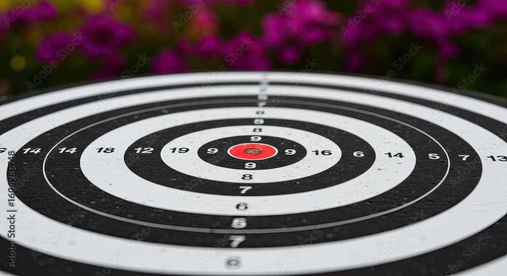 Bullseye! A dart hits the center of a red dartboard, symbolizing perfect aim and business success Bullseye! A dart hits the center of a red dartboard, symbolizing perfect aim and business success