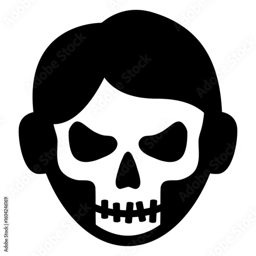 Feliz Halloween. Día de los muertos. Disfraz de zombi. Icono con cabeza de hombre joven con máscara de calavera