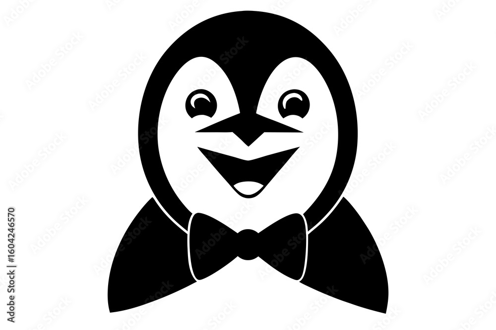 Obraz premium Charming Penguin Face with Bowtie Grin – Cute Cartoon Animal Art