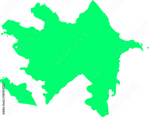 Green silhouette map of Azerbaijan on a white background. High-quality vector illustration ideal for educational content, geographic infographics, and political or cultural designs.