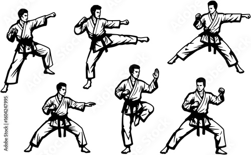 vector icons of karate fighters for engraving or laser cutting