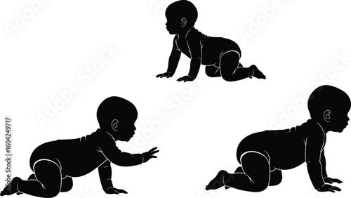 Crawling baby developmental stages, infant growth, motor milestones, early childhood movement, learning to crawl, baby illustration, toddler mobility, child progression