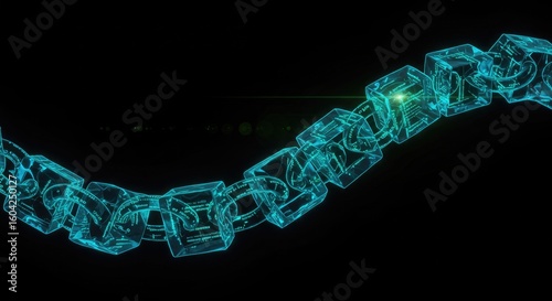 Glowing blue blockchain chain on a dark background