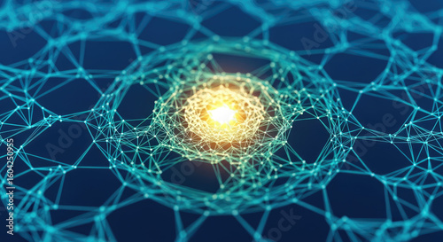 Glowing abstract network of connections with a bright center