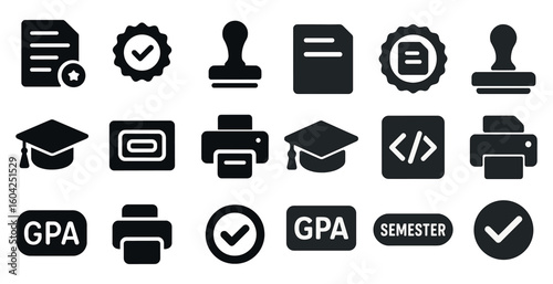 Education and learning solid icons set – filled, graduation, academic symbols