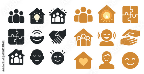 Community and connection icons set – solid, filled, teamwork and collaboration symbols