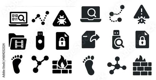 Cybersecurity solid icons set – secure, protection, data safety symbols