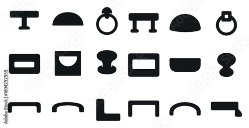 Furniture silhouette icons set – solid, filled, interior and home decor symbols
