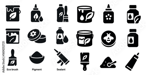 Eco-friendly product solid icons set – nature, sustainability, green symbols