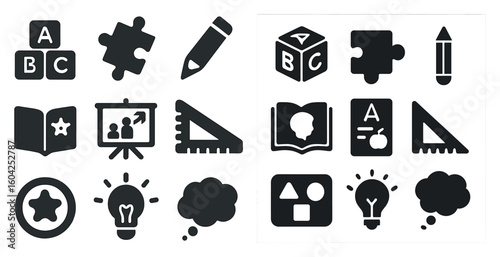 Education and learning icons set – solid, filled, school and academic symbols