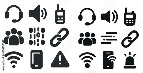 Communication and technology filled icons set – solid, network, digital symbols
