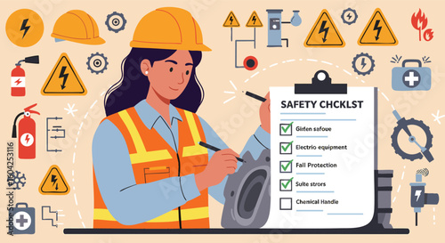 Female Engineer Completes Safety Checklist in Industrial Zone