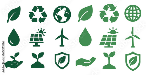 Eco and nature icons set – solid, filled, sustainable and environmental symbols