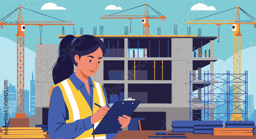 Female Construction Supervisor Reviewing Building Site Progress