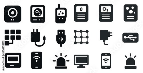 Technology and connectivity icons set – solid, filled, gadget and digital symbols
