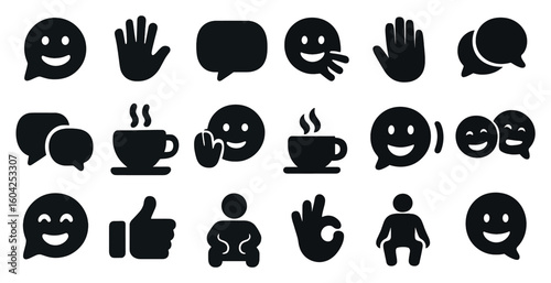 Communication and social silhouette icons set – chat, message, interaction graphics
