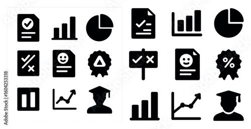 Business analytics solid icons set – data, chart, statistics and analysis symbols