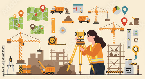 Engineering and Surveying Work at Construction Site
