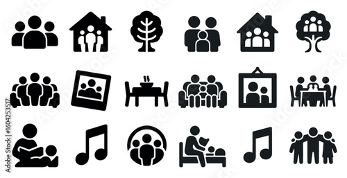 Family and community solid icons set – filled, silhouette, social and group symbols