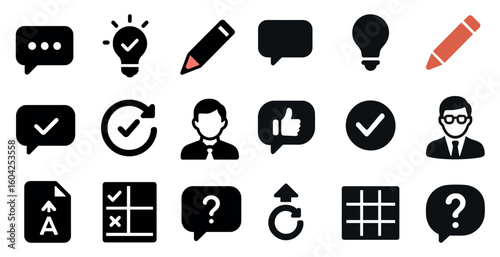 Business communication solid icons set – filled, professional, corporate symbols